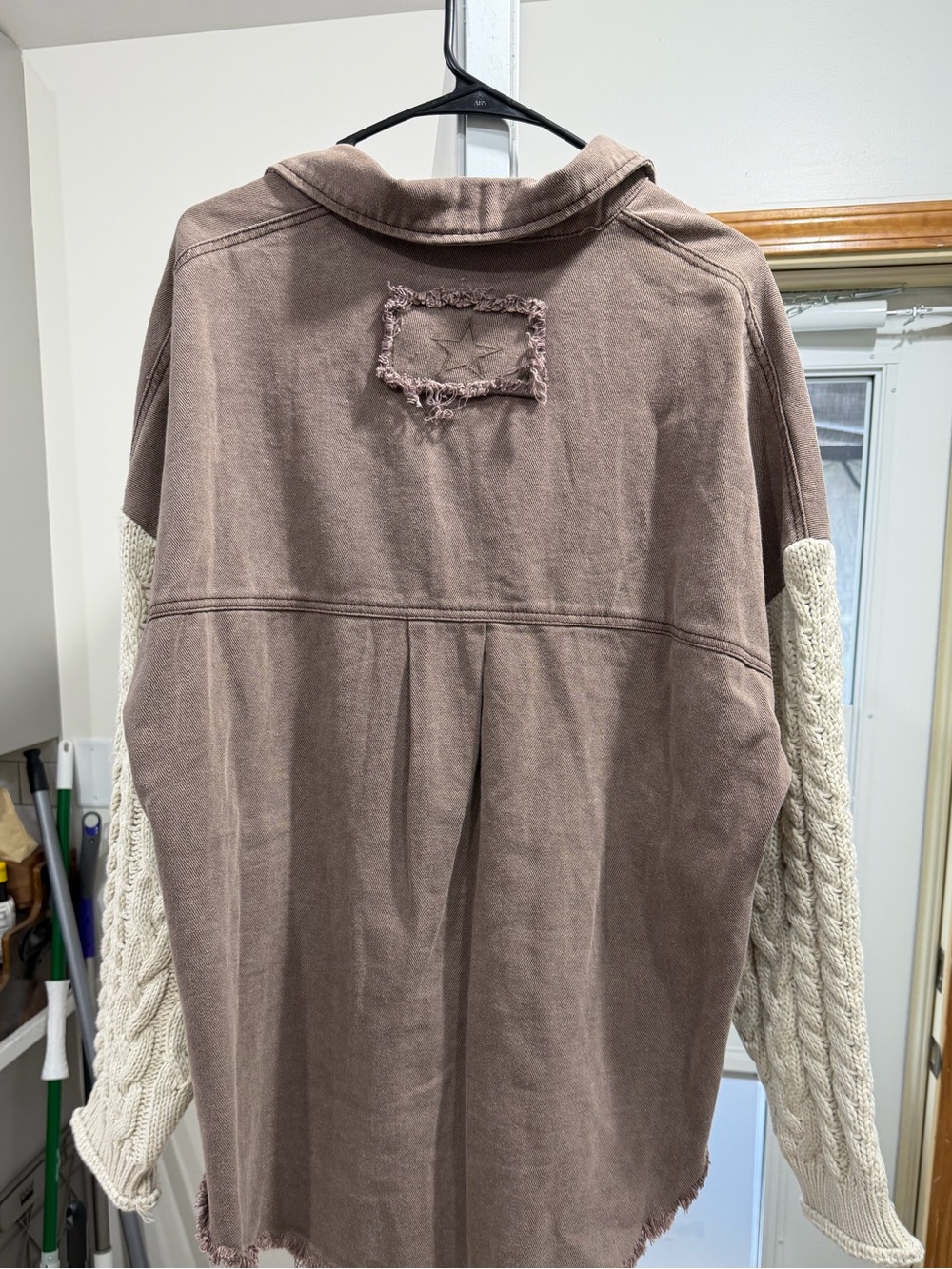 POL Two-Tone Button Front Shirt Jacket with Cable Knit Sleeves - Picture 3 of 3